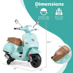 Costway Licensed VESPA 12V Kids Electric Motorcycle with Music Horn Story Training Wheels Red/Pink/Green/White