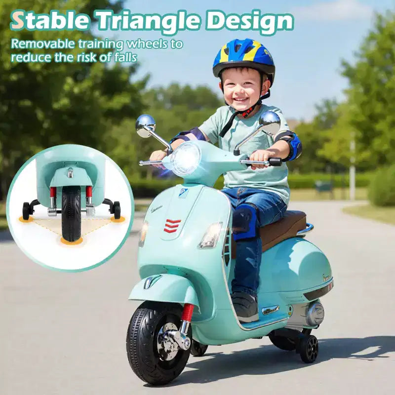 Costway Licensed VESPA 12V Kids Electric Motorcycle with Music Horn Story Training Wheels Red/Pink/Green/White