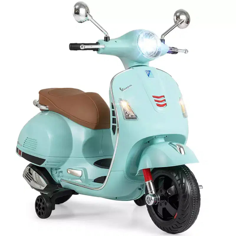 Costway Licensed VESPA 12V Kids Electric Motorcycle with Music Horn Story Training Wheels Red/Pink/Green/White
