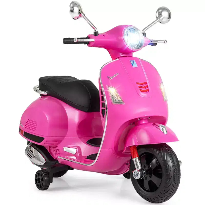 Costway Licensed VESPA 12V Kids Electric Motorcycle with Music Horn Story Training Wheels Red/Pink/Green/White