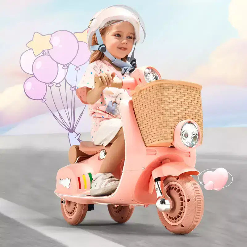 Kids Electric Ride On Motorcycle 6V 3-Wheel Motorbike with LED Lights Music and Bluetooth for Ages 3-4