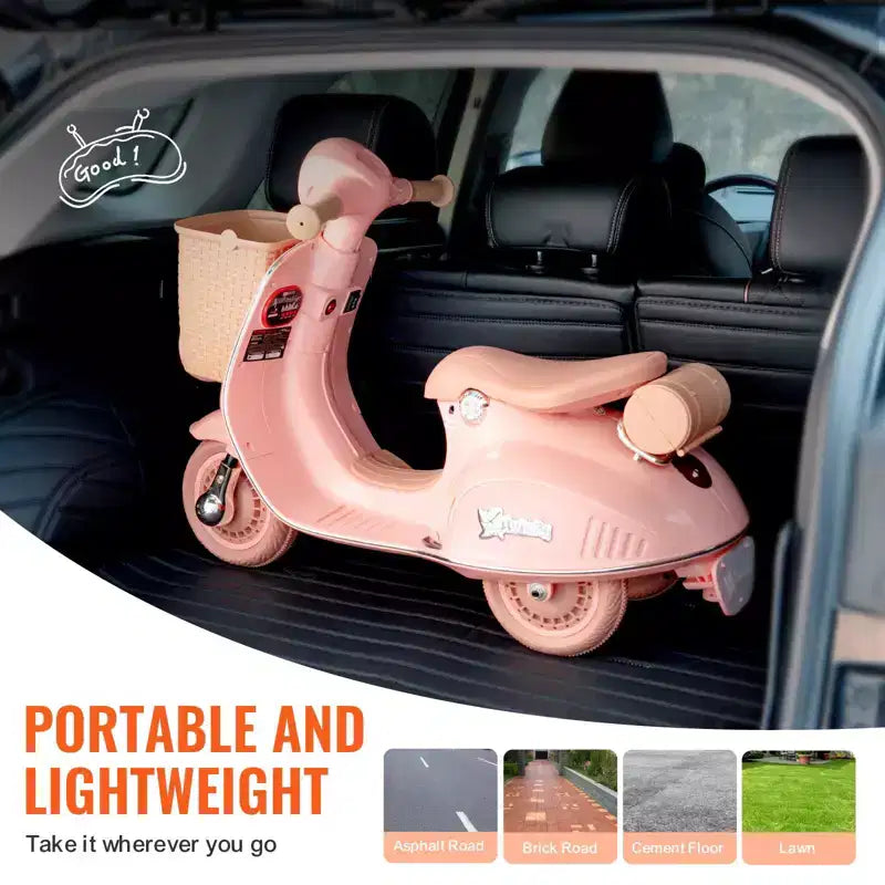 Kids Electric Ride On Motorcycle 6V 3-Wheel Motorbike with LED Lights Music and Bluetooth for Ages 3-4