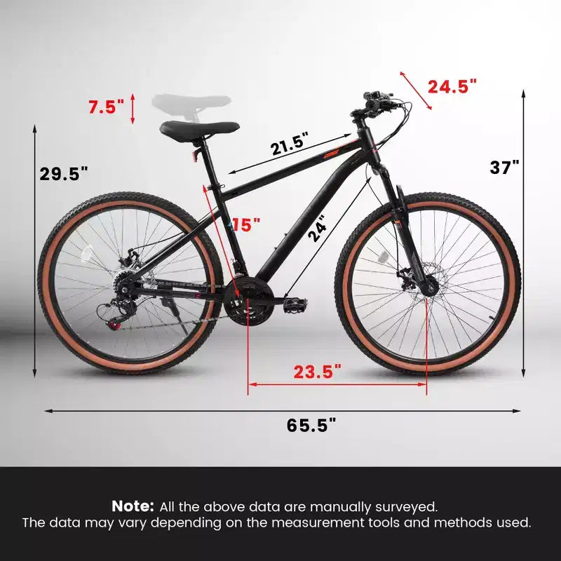 Mountain Bike 24 Inch Wheels, 21-Speed Mens Womens Trail Commuter City Mountain Bike High Carbon Steel Frame Disc Brakes
