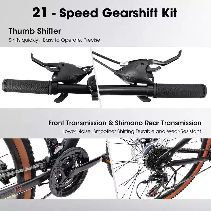 Mountain Bike 24 Inch Wheels, 21-Speed Mens Womens Trail Commuter City Mountain Bike High Carbon Steel Frame Disc Brakes