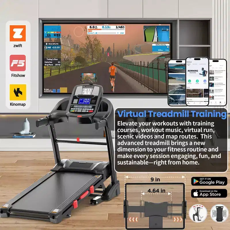 5HP Foldable Treadmill for Home w/ 20% Auto Incline,400lb Capacity, 12MPH Portable Running Walking Treadmill,71 Programs, Personalized Workout w/ APP