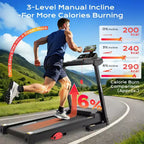 Folding Treadmill 350 lbs Capacity for Home, Incline Treadmill for Exercising, 6% Manual Incline, 7.5MPH, 16'' Wide Belt, 71 Programs, Knee Support