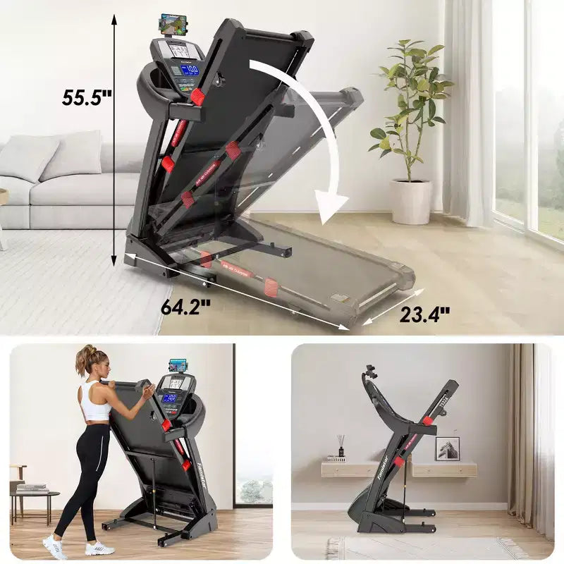 3-in-1 Folding Treadmill for Home 12mph, 4.8HP Running Treadmills with 20% Auto Incline, 400lbs Capacity, 71Programs, 18'' Wide Deck, Knee Support