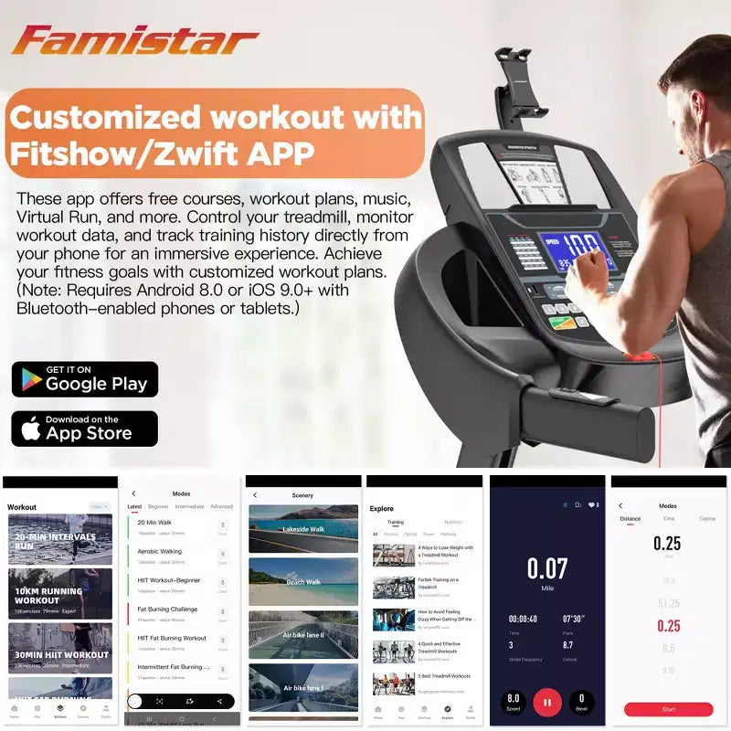 Treadmill with Auto Incline, Running Treadmills for Home, Folding Treadmill with Handle Bars, Speaker, Treadmill 300 lb Capacity