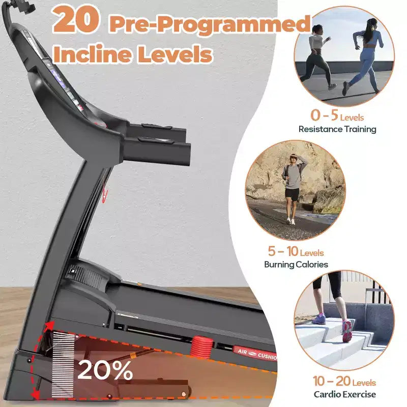 Treadmill with Auto Incline, Running Treadmills for Home, Folding Treadmill with Handle Bars, Speaker, Treadmill 300 lb Capacity