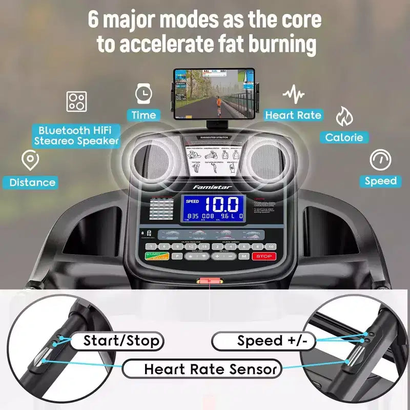 4.8HP Folding Treadmill with 300lbs Capacity for Home Use, 20% Auto Incline, Dual HiFi Bluetooth Speakers, 12MPH, APP Control, Black