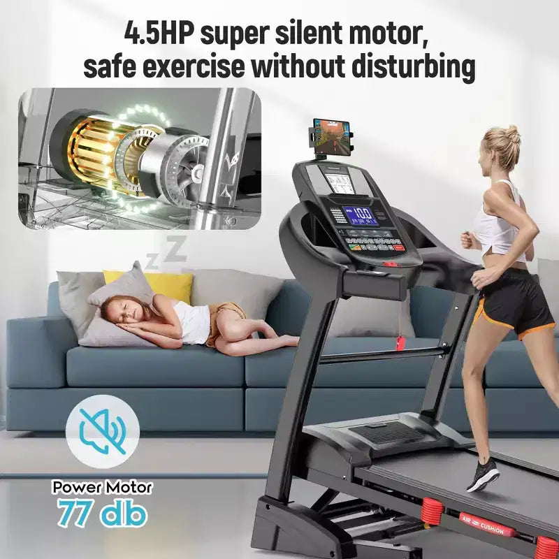 4.8HP Folding Treadmill with 300lbs Capacity for Home Use, 20% Auto Incline, Dual HiFi Bluetooth Speakers, 12MPH, APP Control, Black