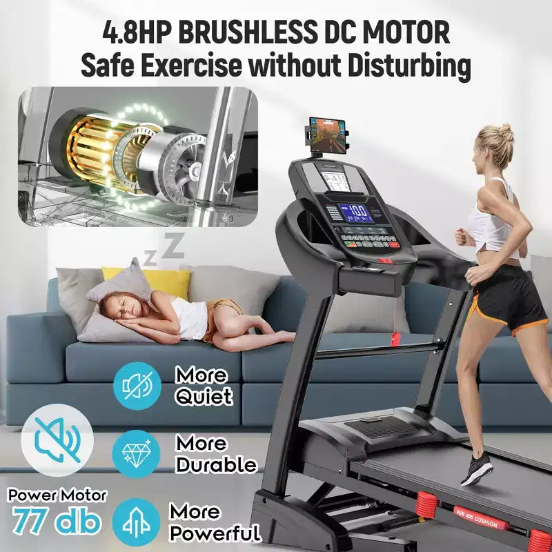 4.8HP Folding Treadmill with 300lbs Capacity for Home Use, 20% Auto Incline, Dual HiFi Bluetooth Speakers, 12MPH, APP Control, Black