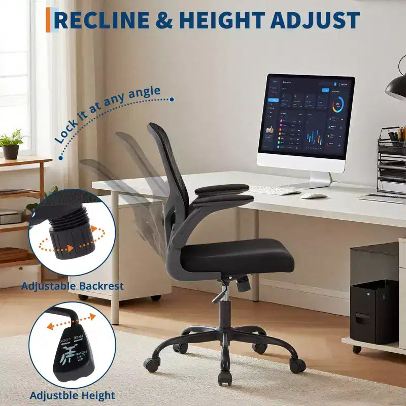 Garvee Office Chair with Adjustable Lumbar and Headrest,Flip-Up Armrests,Black Ergonomic High Back Swivel Chair for Home Office,Gaming Black