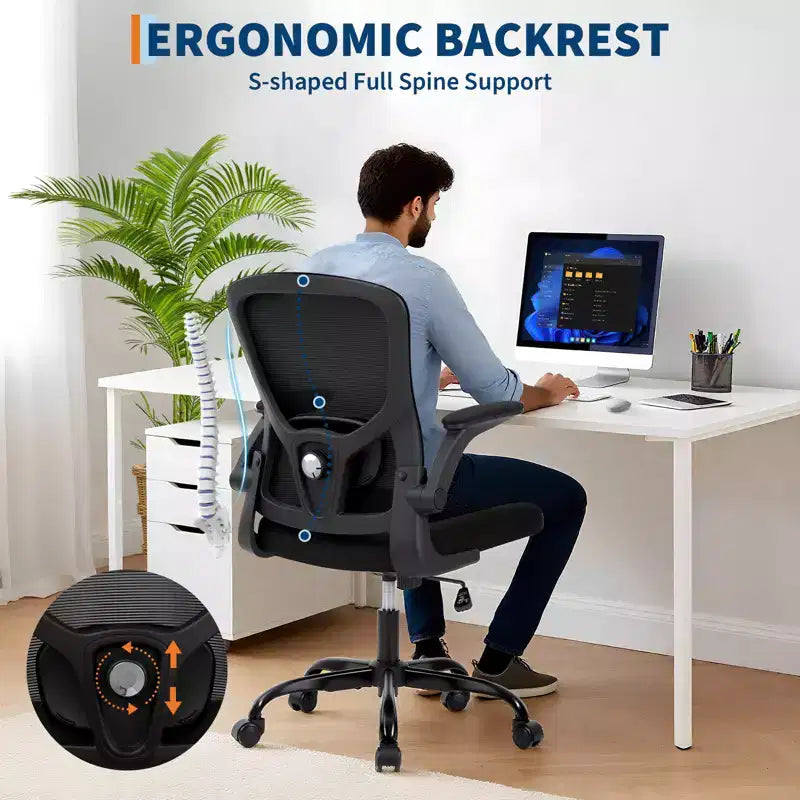 Garvee Office Chair with Adjustable Lumbar and Headrest,Flip-Up Armrests,Black Ergonomic High Back Swivel Chair for Home Office,Gaming Black