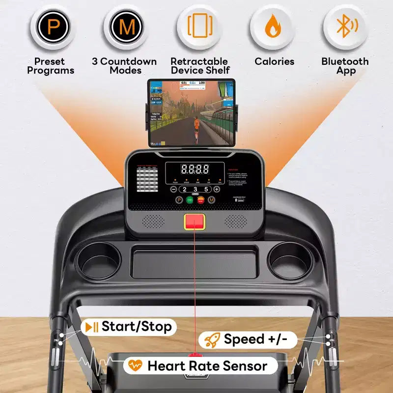 Portable Folding Treadmills Clearance, 2.75 HP Foldable Compact Treadmill for Home Office, Walking Running Treadmill with LED Display for Exercise