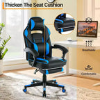 Ergonomic Gaming Chair, High-Back PU Computer Chair, Retractable Footrest, Height Adjustable, Adjustable Lumbar & Headrest, Swivel Office Chair