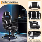 Ergonomic Gaming Chair, High-Back PU Computer Chair, Retractable Footrest, Height Adjustable, Adjustable Lumbar & Headrest, Swivel Office Chair