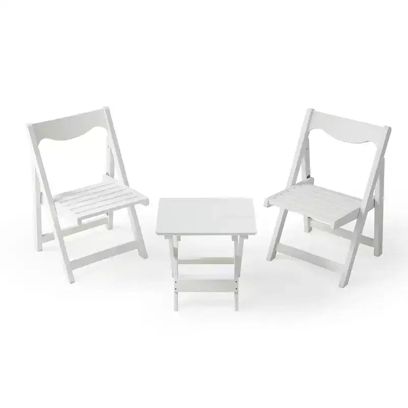 3-Piece Patio Bistro Set With Rectangular Coffee Table, 2 Chairs Outdoor Wood Foldable Small Table And Chair Set For Balcony, Pool Side