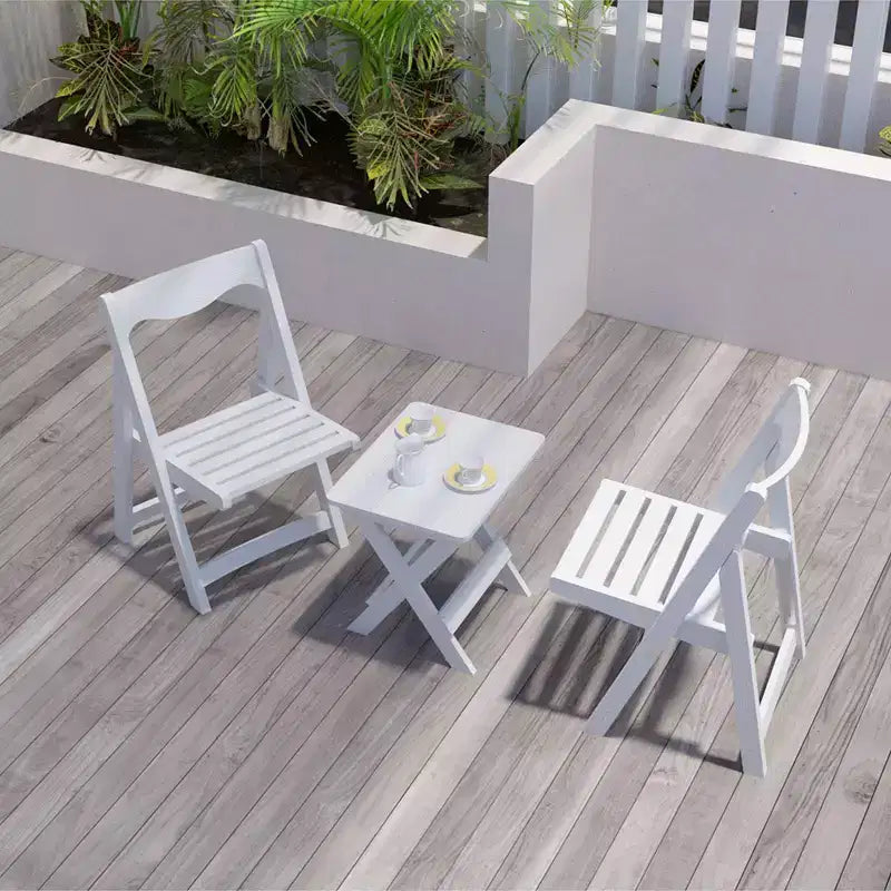 3-Piece Patio Bistro Set With Rectangular Coffee Table, 2 Chairs Outdoor Wood Foldable Small Table And Chair Set For Balcony, Pool Side