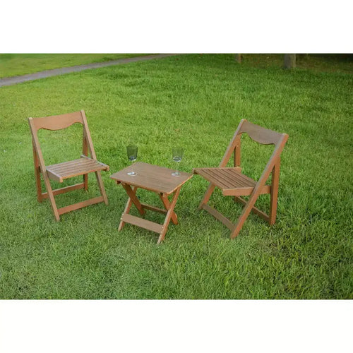 3-Piece Patio Bistro Set With Rectangular Coffee Table, 2 Chairs Outdoor Wood Foldable Small Table And Chair Set For Balcony, Pool Side
