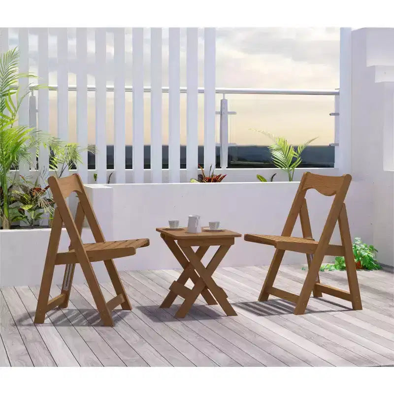 3-Piece Patio Bistro Set With Rectangular Coffee Table, 2 Chairs Outdoor Wood Foldable Small Table And Chair Set For Balcony, Pool Side