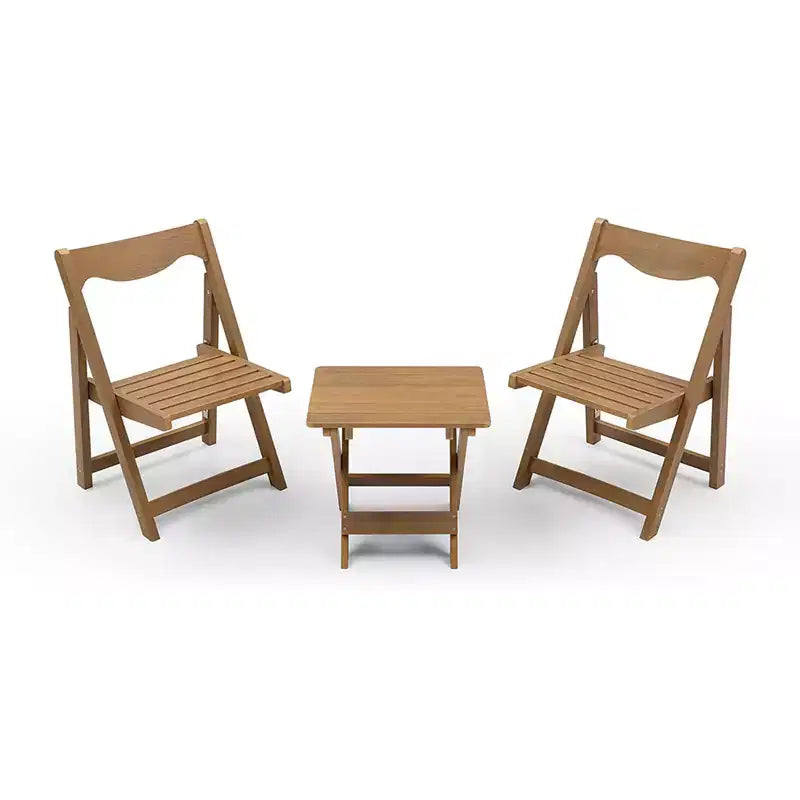 3-Piece Patio Bistro Set With Rectangular Coffee Table, 2 Chairs Outdoor Wood Foldable Small Table And Chair Set For Balcony, Pool Side
