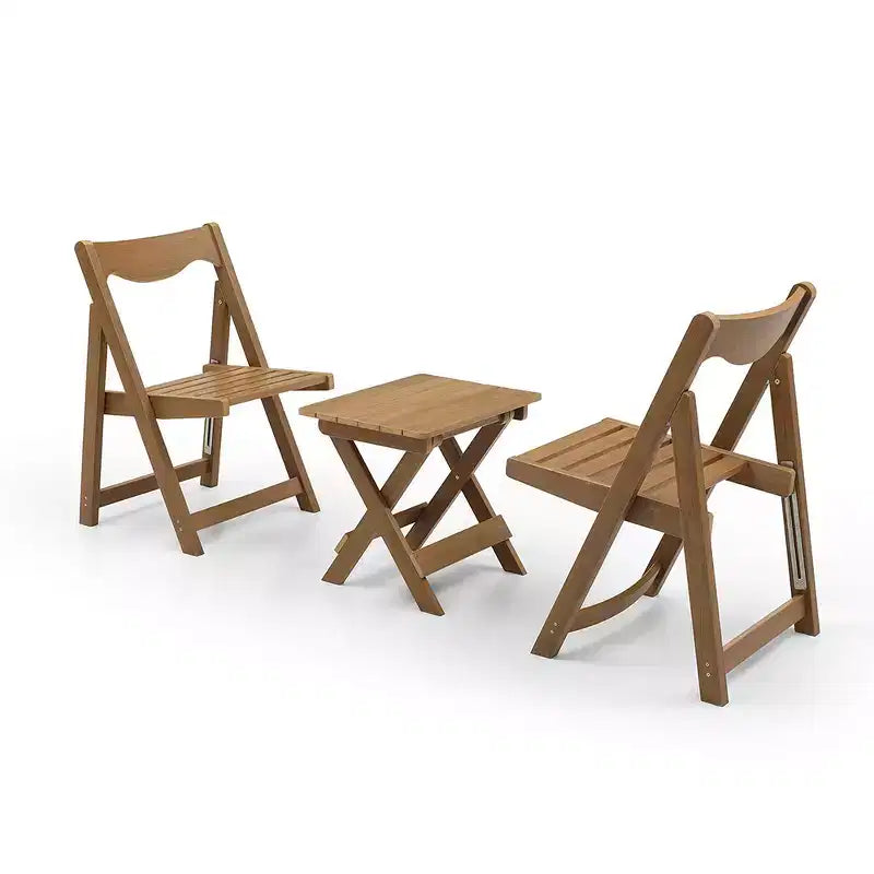 3-Piece Patio Bistro Set With Rectangular Coffee Table, 2 Chairs Outdoor Wood Foldable Small Table And Chair Set For Balcony, Pool Side
