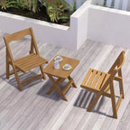 3-Piece Patio Bistro Set With Rectangular Coffee Table, 2 Chairs Outdoor Wood Foldable Small Table And Chair Set For Balcony, Pool Side