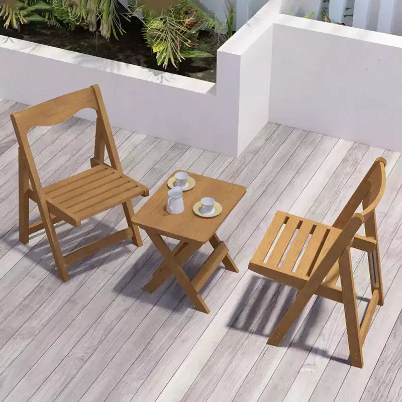 3-Piece Patio Bistro Set With Rectangular Coffee Table, 2 Chairs Outdoor Wood Foldable Small Table And Chair Set For Balcony, Pool Side