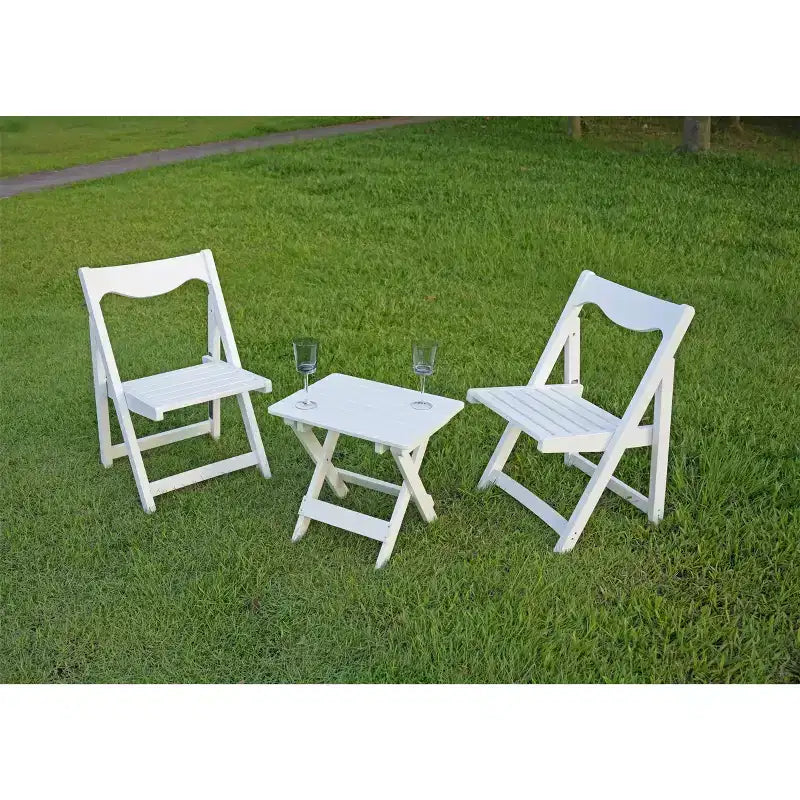 3-Piece Patio Bistro Set With Rectangular Coffee Table, 2 Chairs Outdoor Wood Foldable Small Table And Chair Set For Balcony, Pool Side
