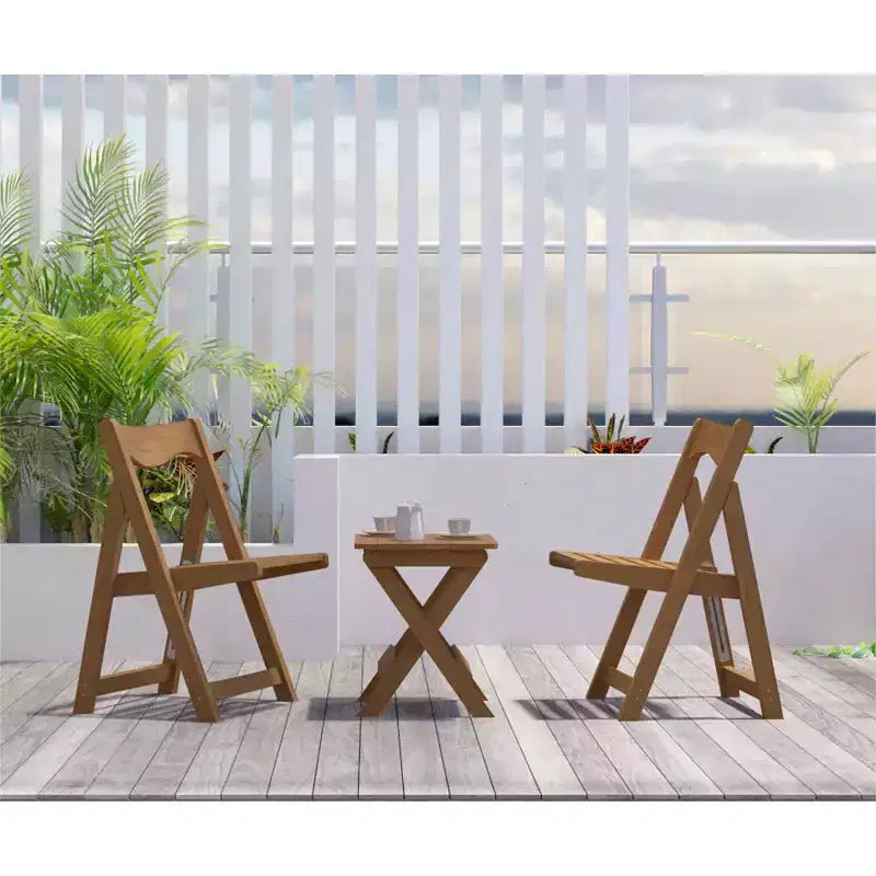 3-Piece Patio Bistro Set With Rectangular Coffee Table, 2 Chairs Outdoor Wood Foldable Small Table And Chair Set For Balcony, Pool Side
