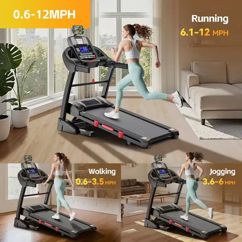 Treadmill with Auto Incline for Home, Folding Treadmill with 20% Incline, 5.0HP Brushless Motor, 0.6-12mph, Shock Absorption