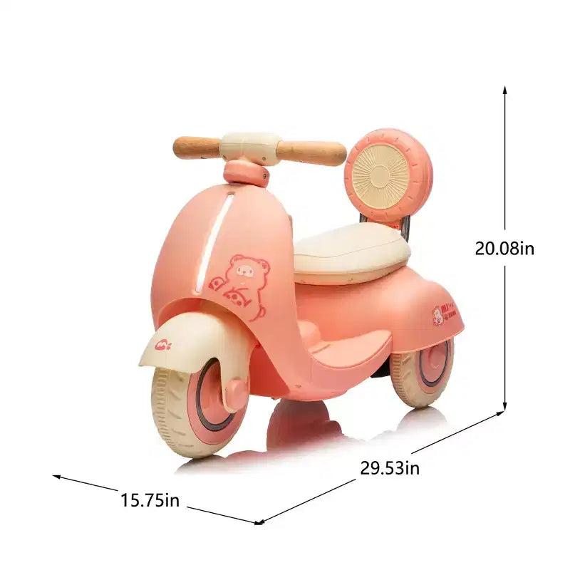 12V Kids Ride On Electric Motorcycle,Toddler Scooter W/Parents Control,Three-Wheel Stable Design,Special Wooden Handle, Slow Start&Stop