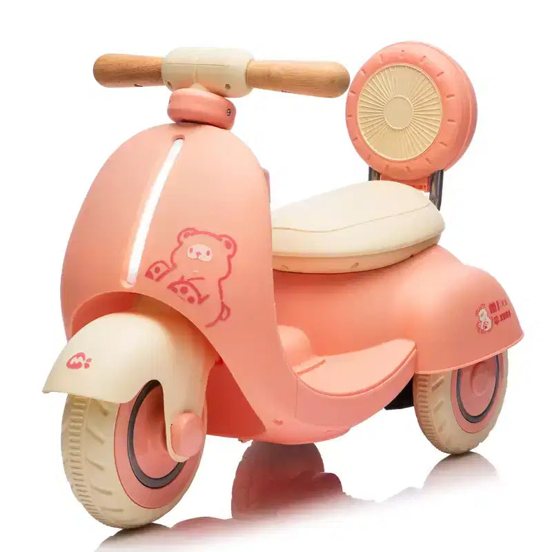 12V Kids Ride On Electric Motorcycle,Toddler Scooter W/Parents Control,Three-Wheel Stable Design,Special Wooden Handle, Slow Start&Stop