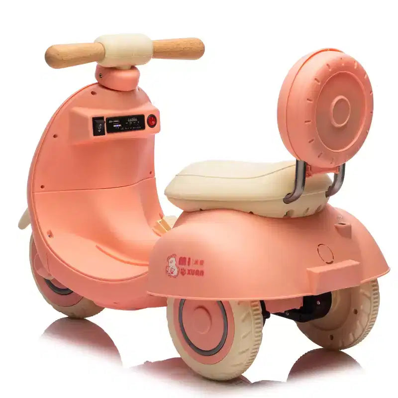 12V Kids Ride On Electric Motorcycle,Toddler Scooter W/Parents Control,Three-Wheel Stable Design,Special Wooden Handle, Slow Start&Stop