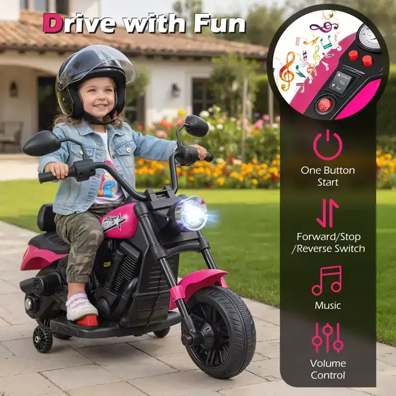 Gymax Kids Motorcycle w/Headlight Music Training Wheels Foot Pedal for Boys Girls