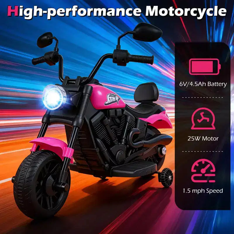 Gymax Kids Motorcycle w/Headlight Music Training Wheels Foot Pedal for Boys Girls