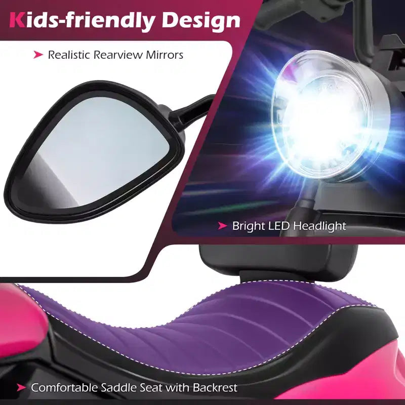 Gymax Kids Motorcycle w/Headlight Music Training Wheels Foot Pedal for Boys Girls