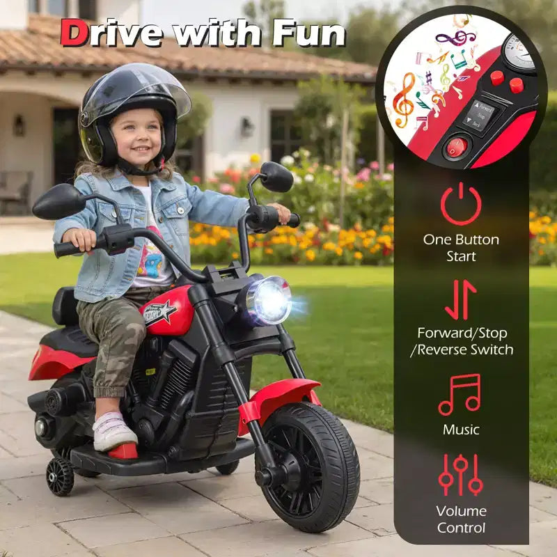 Gymax Kids Motorcycle w/Headlight Music Training Wheels Foot Pedal for Boys Girls