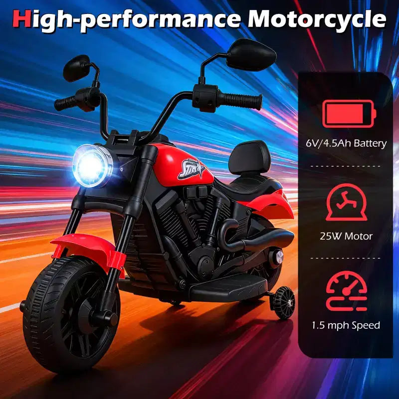Gymax Kids Motorcycle w/Headlight Music Training Wheels Foot Pedal for Boys Girls