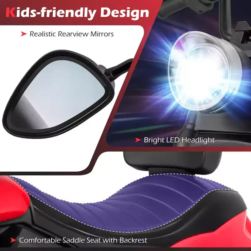 Gymax Kids Motorcycle w/Headlight Music Training Wheels Foot Pedal for Boys Girls