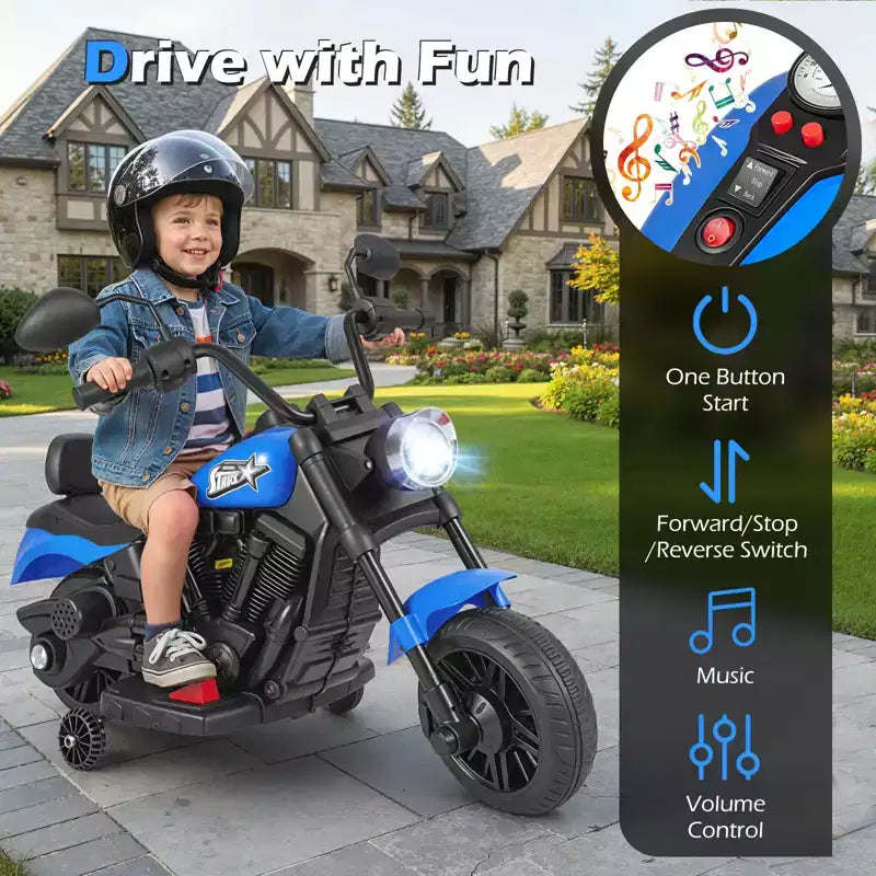 Gymax Kids Motorcycle w/Headlight Music Training Wheels Foot Pedal for Boys Girls
