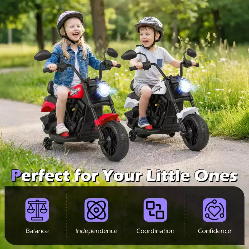 Gymax Kids Motorcycle w/Headlight Music Training Wheels Foot Pedal for Boys Girls