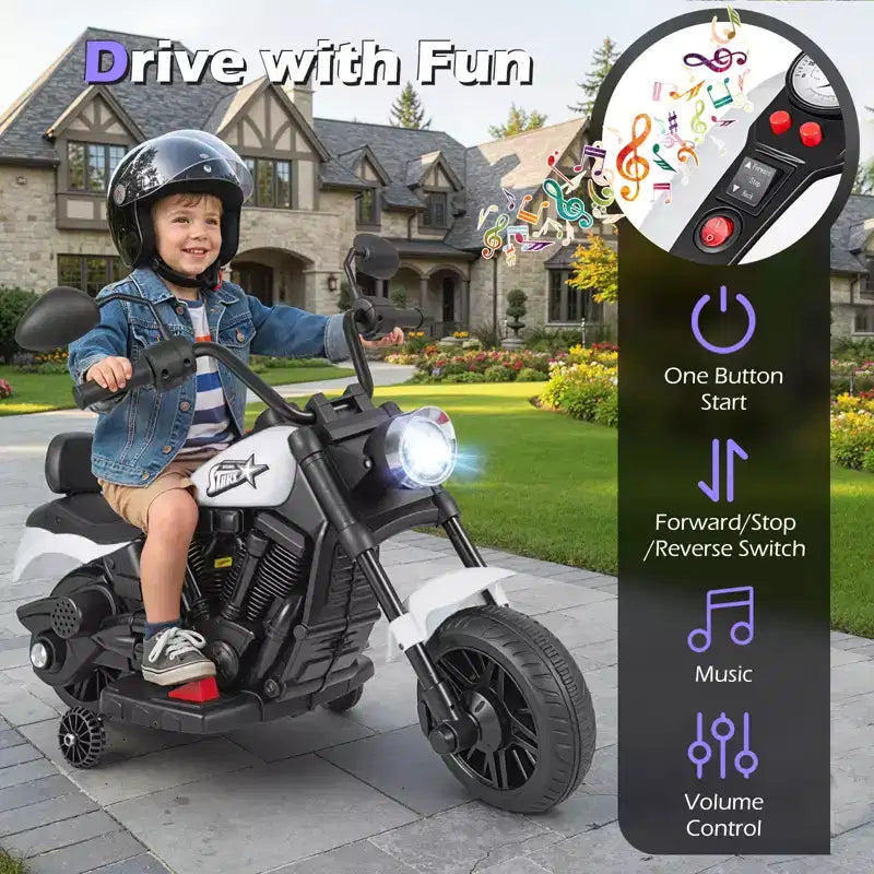 Gymax Kids Motorcycle w/Headlight Music Training Wheels Foot Pedal for Boys Girls