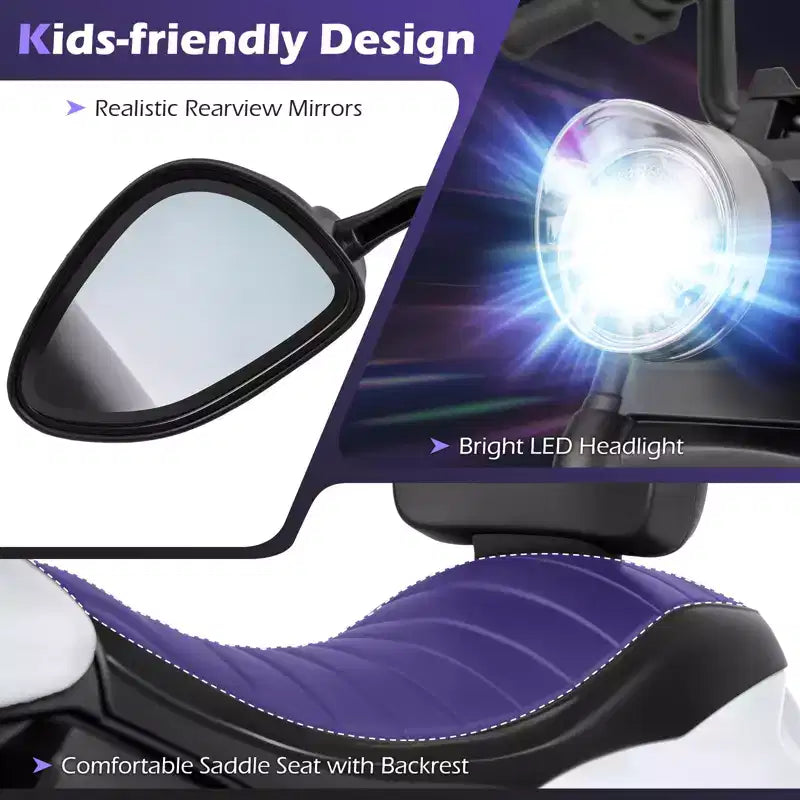 Gymax Kids Motorcycle w/Headlight Music Training Wheels Foot Pedal for Boys Girls