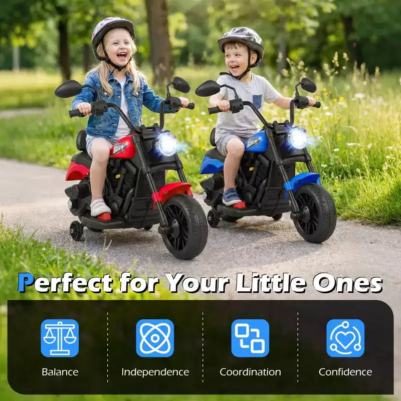 Gymax Kids Motorcycle w/Headlight Music Training Wheels Foot Pedal for Boys Girls