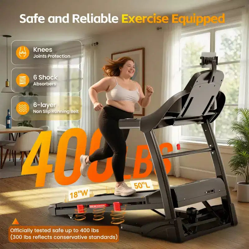 20% Incline Treadmill for Home, 400lbs Capacity Folding Treadmill, 5.0 HP Running Machine, 18 Wide Belt