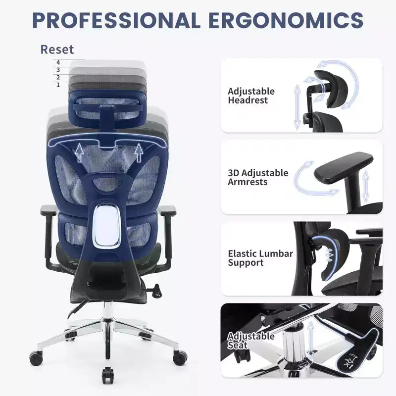 Ergonomic High Back Mesh Reclining Office Chair with Footrest, Dynamic Lumbar Support - Swivel Task Chair for Home & Gaming, Black
