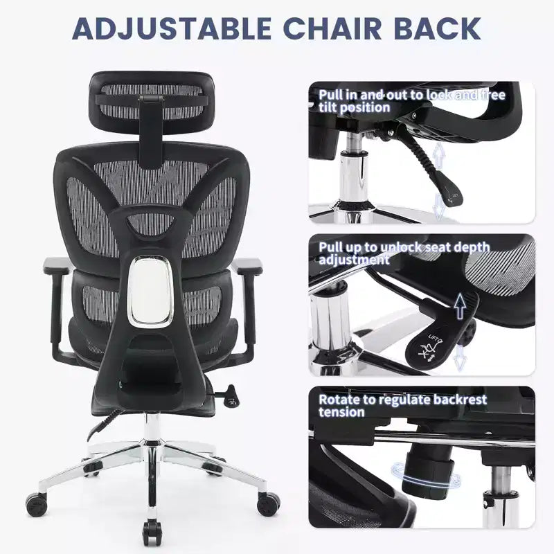 Ergonomic High Back Mesh Reclining Office Chair with Footrest, Dynamic Lumbar Support - Swivel Task Chair for Home & Gaming, Black