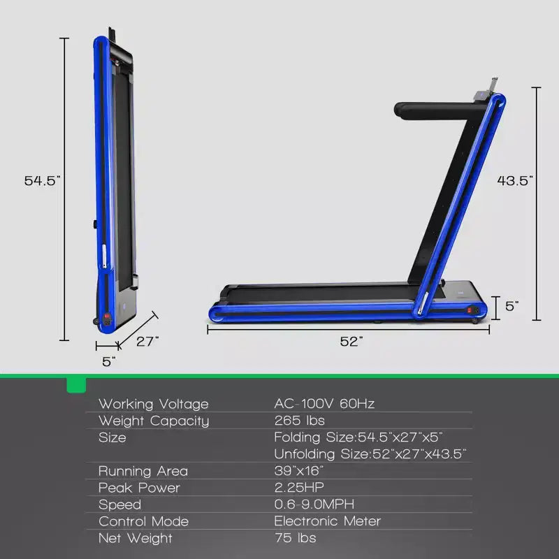 Gymax Folding Treadmill 2-in-1 Under Desk Treadmill with 2.25HP Motor Electric Walking Running Machine & Remote Control Suitable Black/Blue/Red
